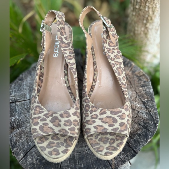 Chico's Leopard Print Espadrille Wedge Sandals Size 10 - Picture 2 of 8